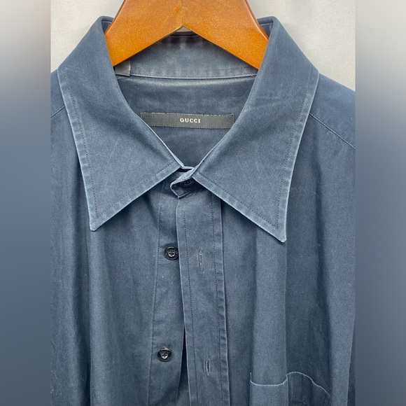 GUCCI Black Cotton Button Down Men's Fitted Dress Shirt 43/17 Made In Italy - Picture 7 of 10